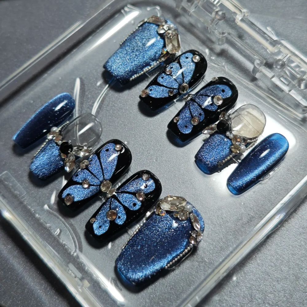 Blue Butterfly Press-On Nails