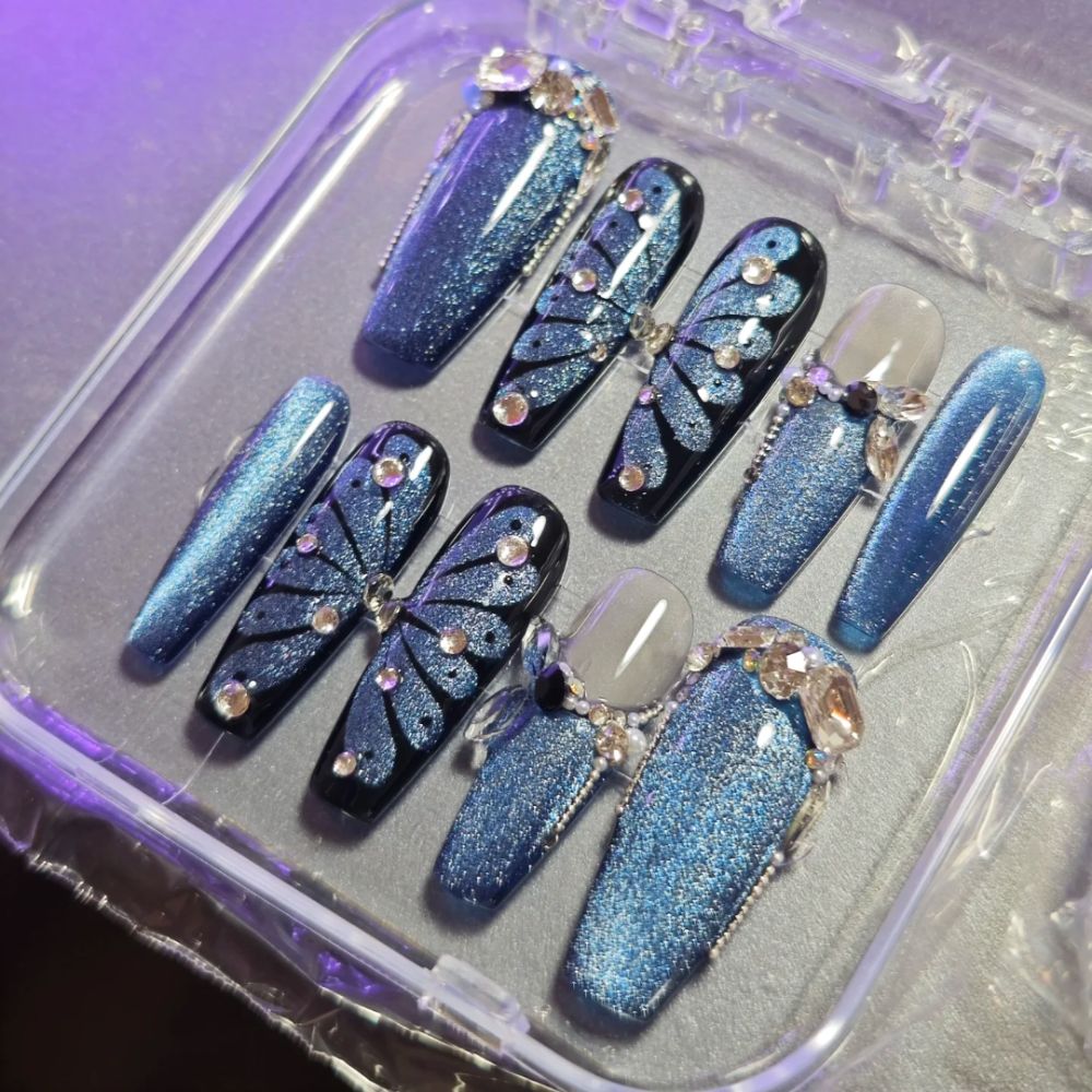 Blue Butterfly Press-On Nails