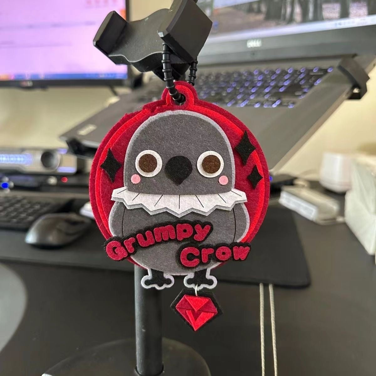 Grumpy Crow Handmade Felt Keychain